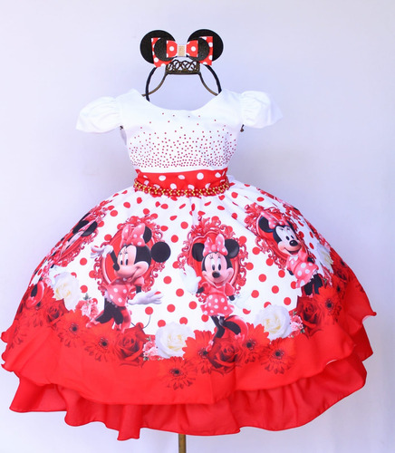 Vestido Minnie Vermelha Festa Luxo Infantil 4 Ao 16 E Tiara