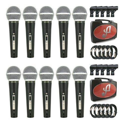 10 Microfones Arcano Renius-8 Kit Cabos Xlr-xlr 4,5 Metros