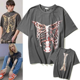 Playera Unisex Gris De Corte Oversize Estampado Esqueleto