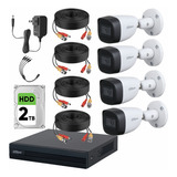 Dahua Kit De Video Vigilancia 4 Cámaras Metalicas De 2 Mp Con Microfono Integrado + 2tb Disco Duro + Accesorios Cámaras De Seguridad  Con Busqueda Inteligente De Alta Resolución Dh-kit-met4ch-plus-2bc