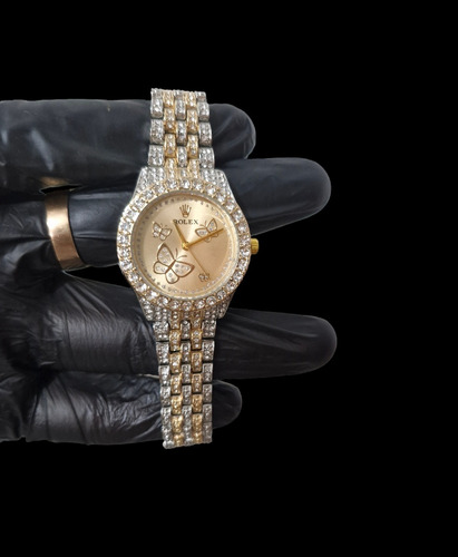 Reloj Rolex Dorado Con Plateado De Diamantes De Dama