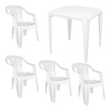 Jogo Mesa Branca Quadrada Plástica + 4 Cadeiras Plásticas