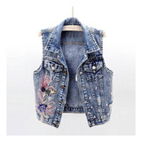 Jeans De Jeans Para Mujeres Beads Flowers Sequins Chaqueta