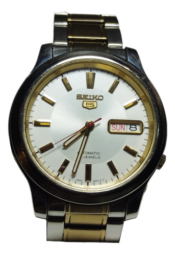 Reloj Seiko 5 Automatico Usado Dial Blanco Dorado  7s26