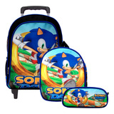 Kit Mochila Infantil Juvenil Escolar Menino Sonic De Rodinha