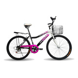 Mountain Bike Femenina Black Panther Lady Africa R26 6v Frenos V-brakes Cambios Tough Color Negro/blanco/violeta Con Pie De Apoyo