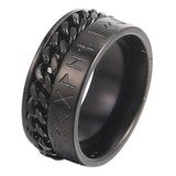 Anillo Cadena Runas Vikingo Plateado Acero Inoxidable Hombre