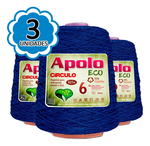 Kit 3 Barbante Apolo Circulo Nº6 600g - 2775 Azul Bic