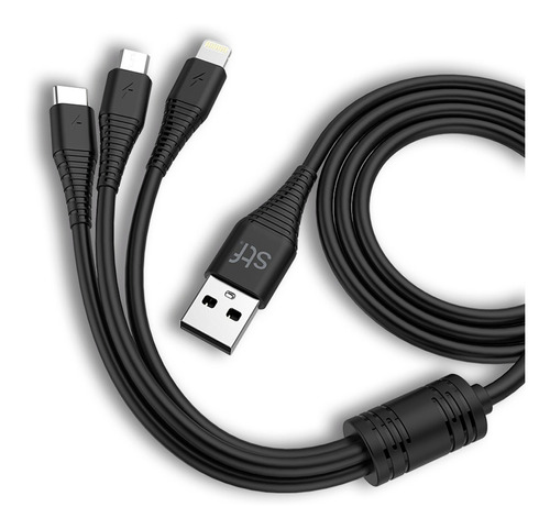 Cable Usb 3 En 1 Stf Usb-tipo C-lightning Negro