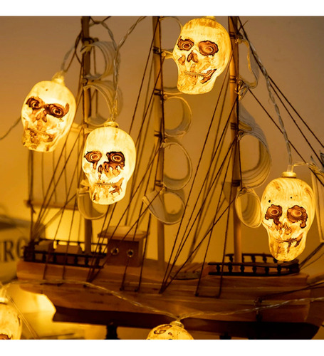 Guirnalda Halloween Led Craneo Calavera Luminoso A Pila 