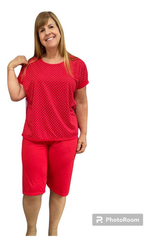 Pijama Feminino Pescador Manga Curta Malha Senhora Verão