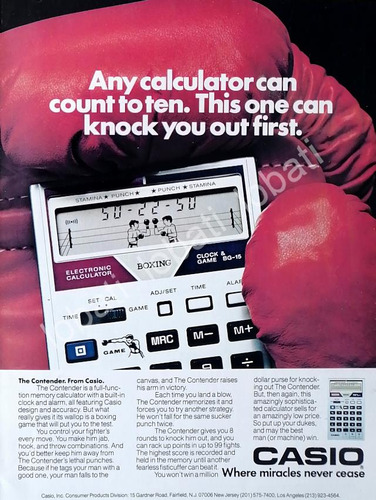 Cartel Retro Calculadora. Casio The Contender 1981 /260 Raro