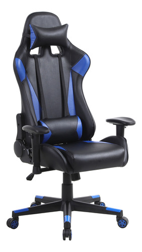 Silla De Escritorio Nch Pro Ultimate Af-c5902 Gamer Ergonómica  Negra Y Azul Con Tapizado De Cuero Sintético