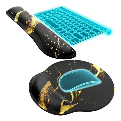Heobei Kit 2pzs Contiene Mousepad Ergonomico Gamer Con Soporte De Gel +reposamuñecas Para Teclado Negro
