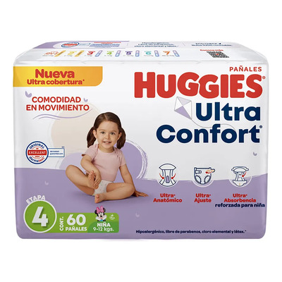 Pañales Huggies UltraConfort Etapa 4 para Niña 60 Pañales | MercadoLibre