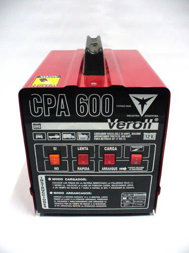 Cargador/arrancador Cpa600 30/600 Amp 12v 15-30 Amp Ind Arg.