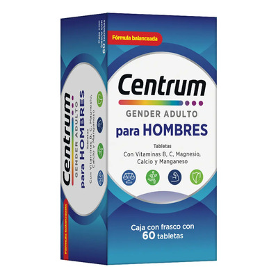 Centrum Gender +50 Hombre Multivitamínico con Vitamina B, Vitamina C, Magnesio y Zinc, 60 Tabletas | Envío gratis