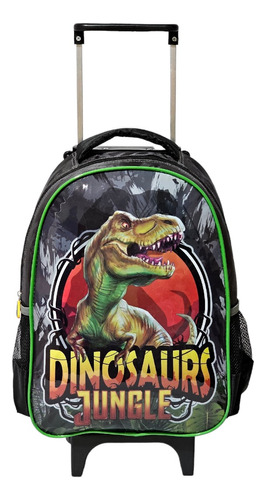 Mochila De Carrinho Escolar Infantil Menino Dinossauro Rex 