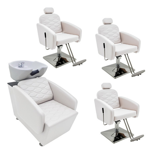 Kit 3 Poltronas Bq + 1 Lavatório Elegance Cuba Em Porcelana 