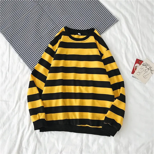 Camisa Manga Larga Hombre Otoño Invierno Cuello Redondo Raya