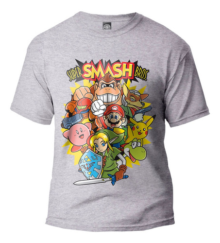 Playera Super Smash Bros Nintendo Mario Link Pikachu Kong