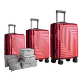 Maletas De Viaje Set De 3 Color Rojo Con Organizadores
