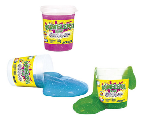 Slime Puxa Puxa Cores Diversas Glitter 180g Kimeleka Acrilex