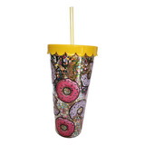 Vaso Térmico Glitter Brillos Donas Popote Tapa  Doble Capa