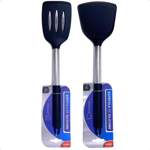 2 Utensílios Para Cozinha Domésticos Silicone E Cabo Em Inox