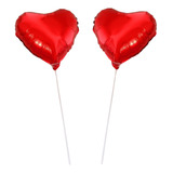 20 Balão Metalizado Coração Vermelho Centro Mesa C\ Varetas