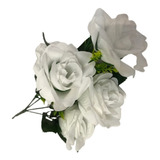 6 Ramos Rosas Blancas Flores Artificiales X 5 Pimpollos Deco