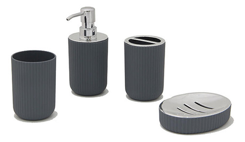 Kit 4 Piezas Baño Dispenser + Jabonera + Portacepillo + Vaso Color Gris