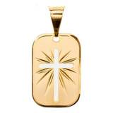Pingente Medalha Cruz Vazada Diamantada Banhada A Ouro 18k