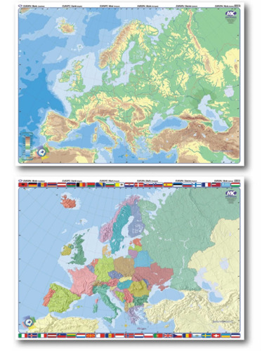 Mapa Europa Bifaz Mudo Apto P/escritura C/marcador Pizarra