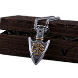 Collar Lujo Hombre Flecha Runas Vikingo Nórdico Caja Vikings