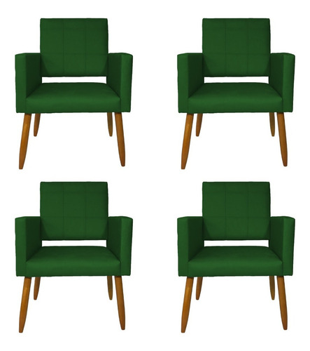 Kit 4 Poltronas Decorativas Isa Suede Azul Turquesa Pé Palito Reforçadas Sala Quarto Escritório Consultorio Cadeira Puff Cor Verde Desenho Do Tecido Suede Liso