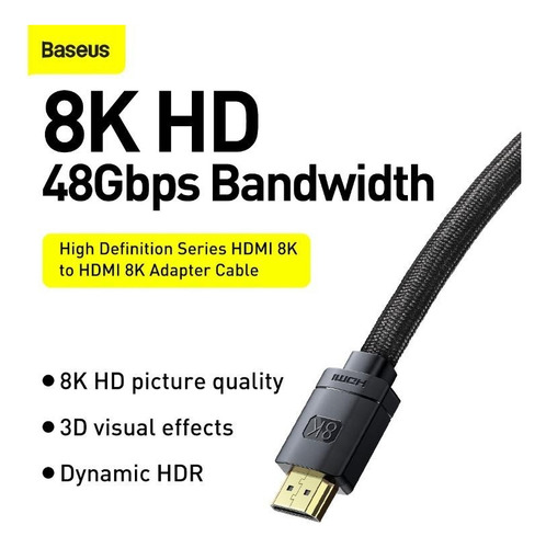 Cabo Hdmi 8k 2.1 Baseus 2 Metros Ultra Hd Hdr Dinamico