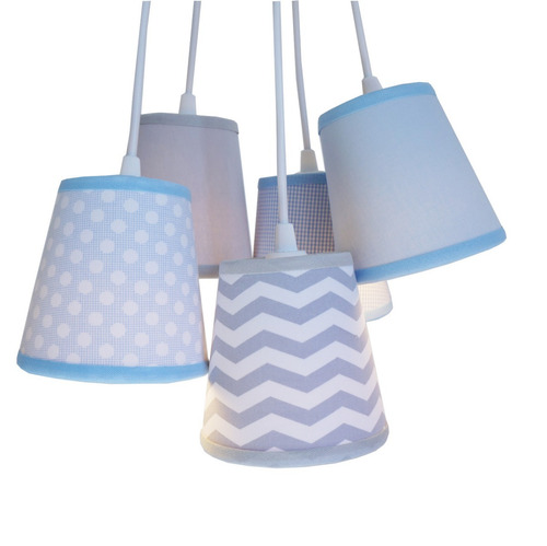 Lustre Pendente Luminária Bebê Chevron Cinza E Azul Bebê