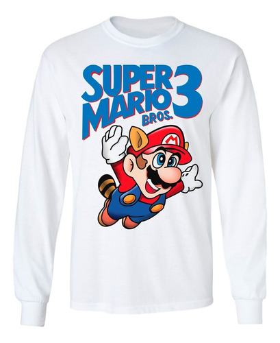 Playera Manga Larga Super Mario Bros 3 Nes