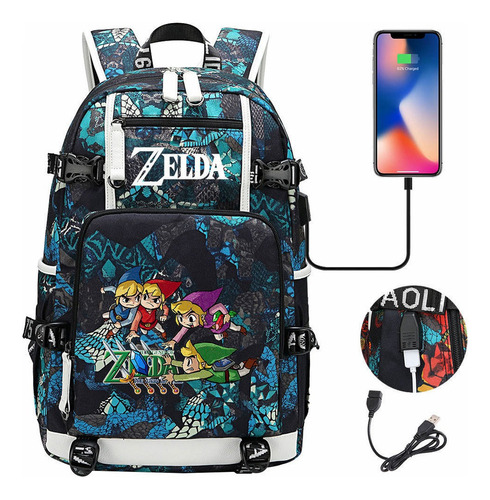 Mochila Usb Con Estampado De Zelda De Anime Fashion, Mochila