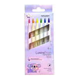 New Pen Marca Texto Lumina Brush Perfumada 6un Neon 2-4mm