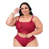  Cropped Conjunto Lingerie Plus Size-calcinha Fio Duplo Luxo