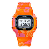 Reloj Unisex Skmei 1627 Sumergible Digital Alarma Cronometro Color De La Malla Naranja Color Del Fondo Blanco