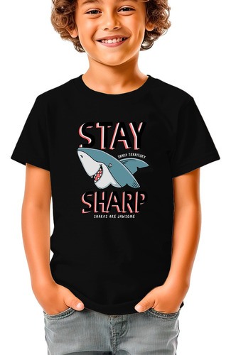 Camiseta Infantil Algodão Stay Sharp Shark Territory Boy