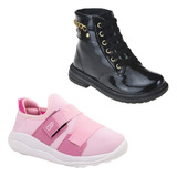 Combo Bota Feminina Infantil E Sapato Infantil Menina Tenis