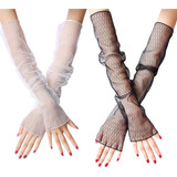 2 Pares De Guantes Largos De Encaje Floral Para Mujer, Sin D