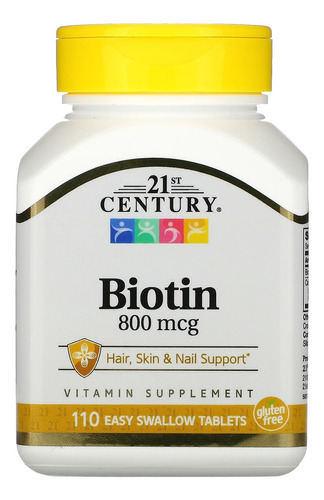 21st Century Vitamina B7 Biotina 800mcg 110 Comprimidos Eua