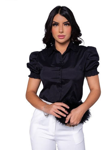 Camisa Camisa Feminino Social Branca Manga Curta Liso