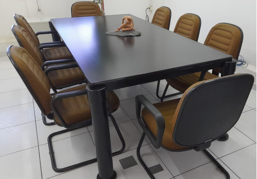 Mesa Retangular Para Sala De Reunião Preta Com 10 Cadeiras