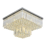 Lustre Plafon Cristal Sobrepor Quadrado Cromado 80x42cm